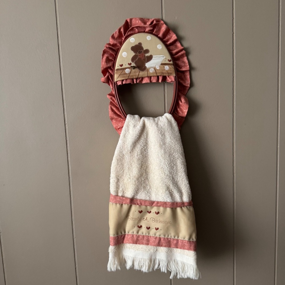 Cottagecore Grandmacore‎ Vintage Cannon Teddy Bear Musical Towel Holder Pink